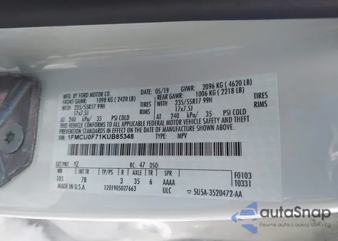 2019 Ford Escape S from USA, damaged, VIN 1FMCU0F71KUB85348